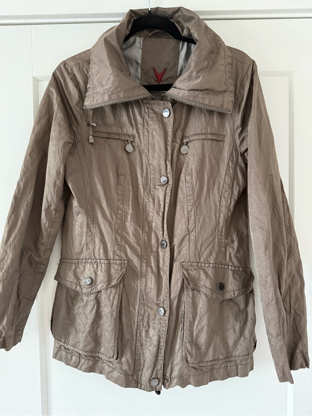 Lightweight Taupe Utility Jacket with Stand Collar